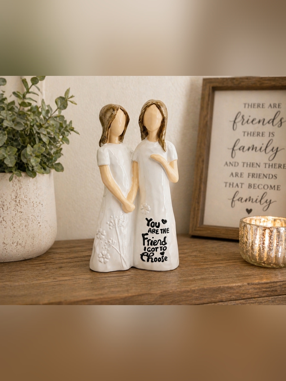 Best Friends Figurine Gift Sister Soulmate Statue White Ceramic Friendship Decor